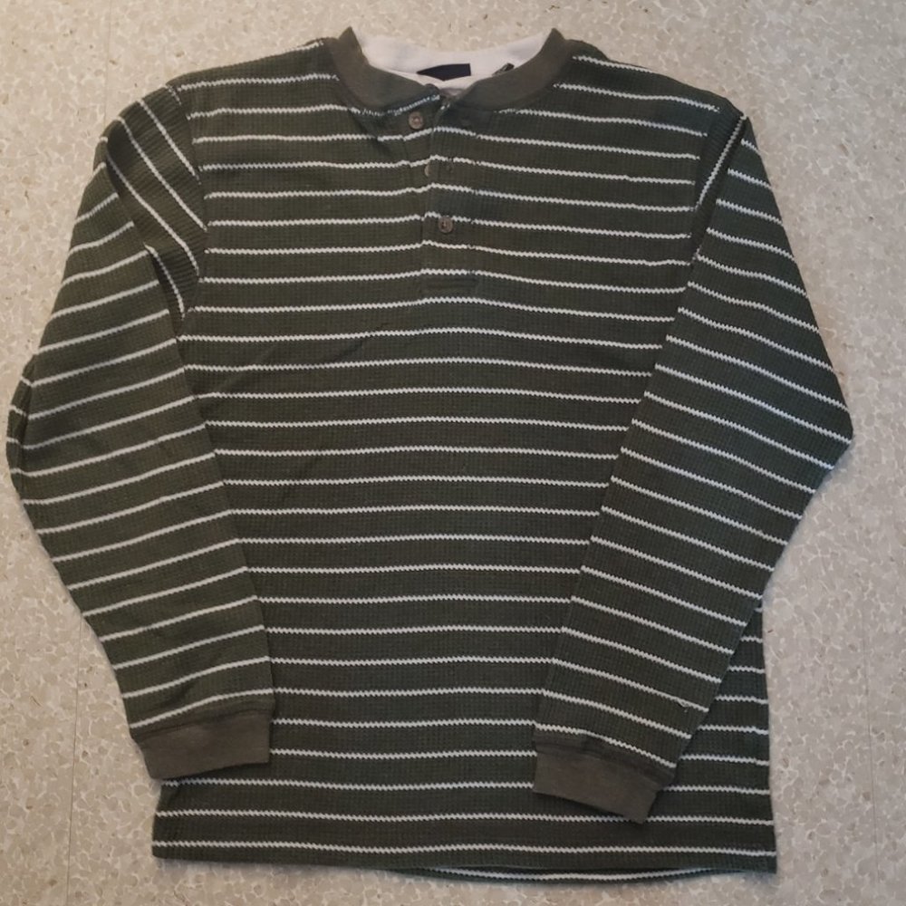 ROUTE 66 green/off white stripe L/S cotton blend top sz 10/12 boys